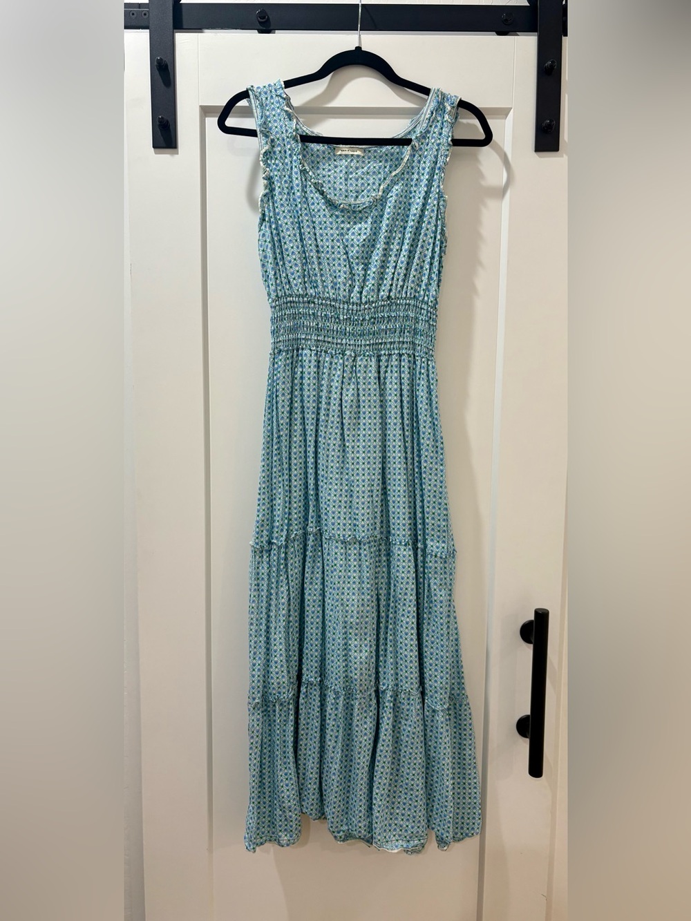 Max Studio Light Blue Printed Tiered Maxi Dress